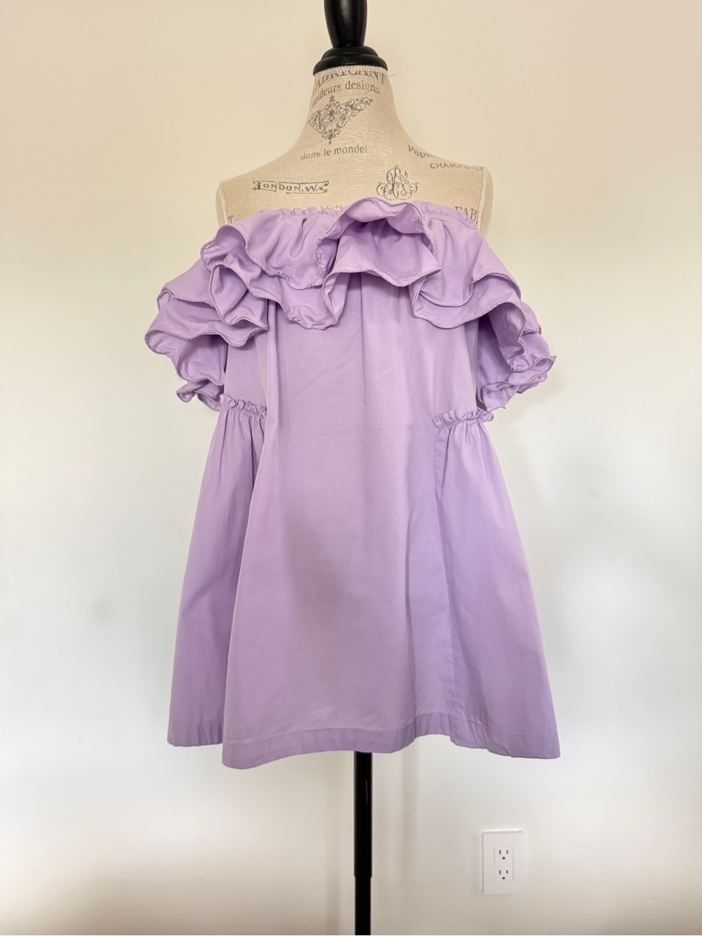 Free People Lilac Strapless Ruffle Mini Dress with Pickets